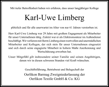 Todesanzeige von Karl-Uwe Limberg von Rheinische Post