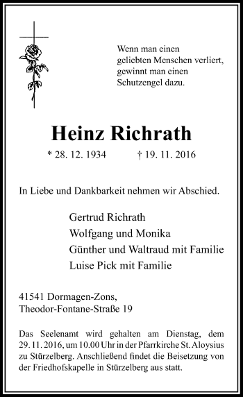 Todesanzeige von Heinz Richrath von Rheinische Post