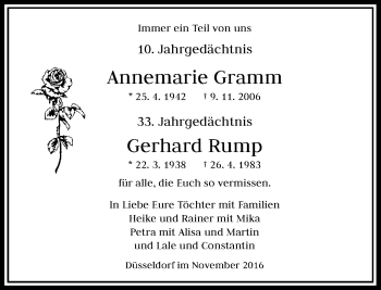 Todesanzeige von Annemarie und Gerhard Gramm von Rheinische Post