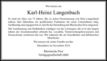 Todesanzeige von Karl-Heinz Langenbach von Rheinische Post