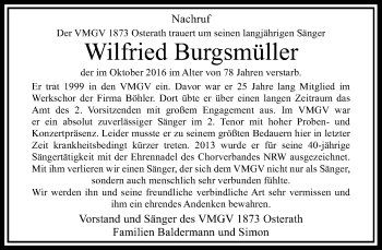 Todesanzeige von Wilfried Burgsmüller von Rheinische Post