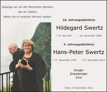 Todesanzeige von Hildegard und Hans-Peter Swertz von Rheinische Post