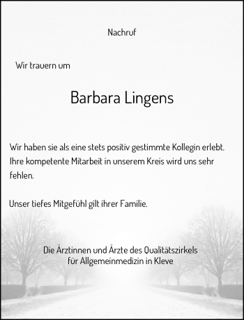 Todesanzeige von Barbara Lingens von Rheinische Post