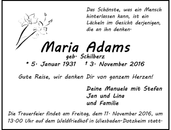 Todesanzeige von Maria Adas von Rheinische Post