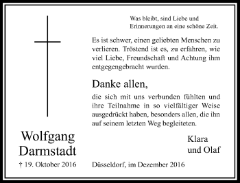 Todesanzeige von Wolfgang Darmstadt von Rheinische Post