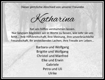 Todesanzeige von Katharina  von Rheinische Post