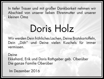 Todesanzeige von Doris Holz von Rheinische Post