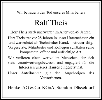 Todesanzeige von Ralf Theis von Rheinische Post