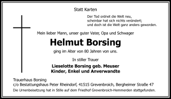 Todesanzeige von Helmut Borsing von Rheinische Post