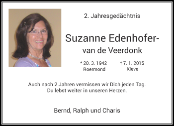 Todesanzeige von Suzanne Edenhofer- van de Veerdonk von Rheinische Post