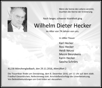 Todesanzeige von Wilhelm Dieter Hecker von Rheinische Post