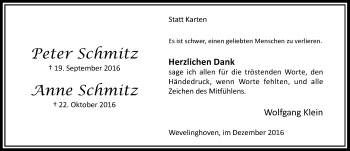 Todesanzeige von Peter und Anne Schmitz von Rheinische Post