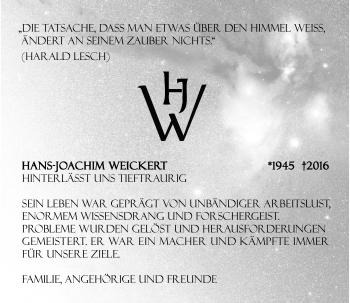 Todesanzeige von Hans-Joachim Weickert von Rheinische Post
