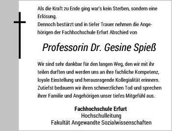 Todesanzeige von Gesine Spieß von Rheinische Post