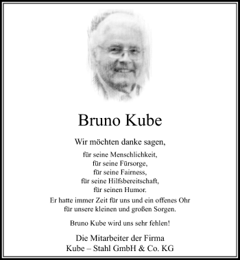 Todesanzeige von Bruno Kube von Rheinische Post