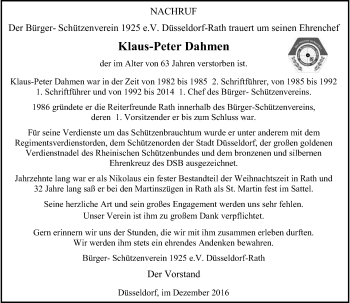 Todesanzeige von Klaus-Peter Dahmen von Rheinische Post
