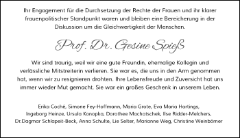 Todesanzeige von Gesine Spieß von Rheinische Post