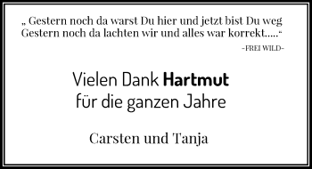 Todesanzeige von Hartmut  von Rheinische Post