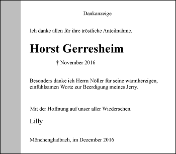 Todesanzeige von Horst Gerresheim von Rheinische Post