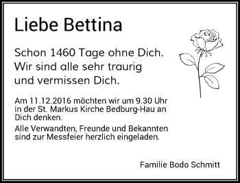 Todesanzeige von Bettina  von Rheinische Post