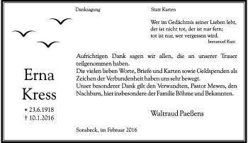 Todesanzeige von Erna Kress von Rheinische Post