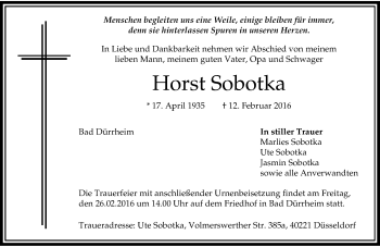 Todesanzeige von Horst Sobotka von Rheinische Post