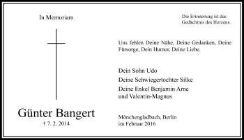 Todesanzeige von Günter Bangert von Rheinische Post