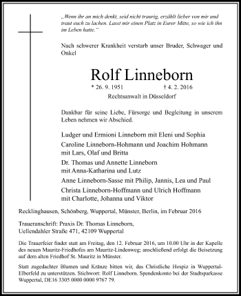 Todesanzeige von Rolf Linneborn von Rheinische Post