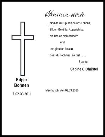 Todesanzeige von Edgar Bohnen von Rheinische Post