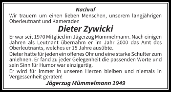 Todesanzeige von Dieter Zywicki von Rheinische Post