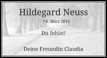 Todesanzeige von Hildegard Neuss von Rheinische Post