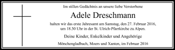 Todesanzeige von Adele Dreschmann von Rheinische Post