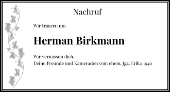 Todesanzeige von Herman Birkmann von Rheinische Post