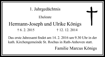 Todesanzeige von Hermann-Joseph und Ulrike  Königs von Rheinische Post