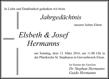 Todesanzeige von Elsbeth und Josef Hermanns von Rheinische Post