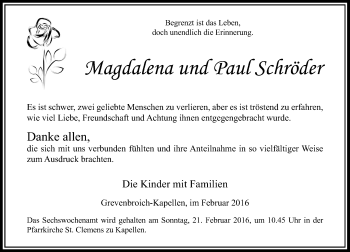 Todesanzeige von Magdalena und Paul Schröder von Rheinische Post