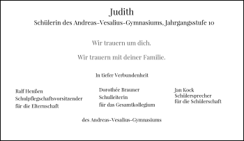 Todesanzeige von Judith  von Rheinische Post