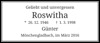 Todesanzeige von Roswitha  von Rheinische Post