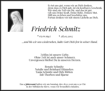 Todesanzeige von Friedrich Schmitz von Rheinische Post