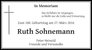 Todesanzeige von Ruth Sohnemann von Rheinische Post
