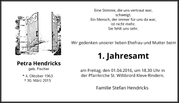 Todesanzeige von Petra Hendricks von Rheinische Post