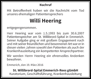 Todesanzeige von Willi Heering von Rheinische Post