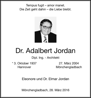 Todesanzeige von Adalbert Jordan von Rheinische Post