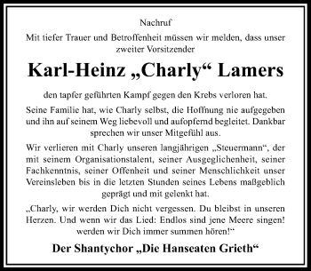 Todesanzeige von Karl-HeiZ Lamers von Rheinische Post