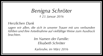 Todesanzeige von Benigna Schröter von Rheinische Post