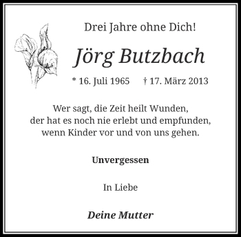 Todesanzeige von Jörg Butzbach von Rheinische Post