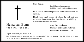 Todesanzeige von Heinz van Bonn von Rheinische Post