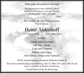 Todesanzeige von Heinz Aldenhoff von Rheinische Post