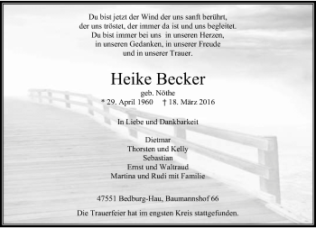 Todesanzeige von Heike Becker von Rheinische Post