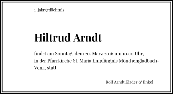 Todesanzeige von Hiltrud Arndt von Rheinische Post